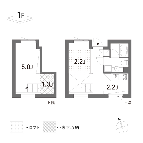 HUTCH 25.46+LOFT3.74㎡の間取り図