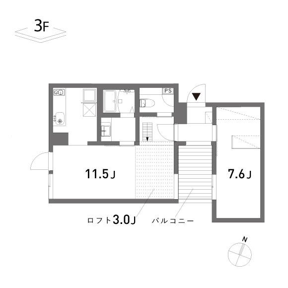 (仮称)本蓮沼プロジェクト 47.34㎡+loft4.96㎡の間取り図