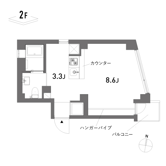 APARTMENT O2 east 31.89㎡の間取り図