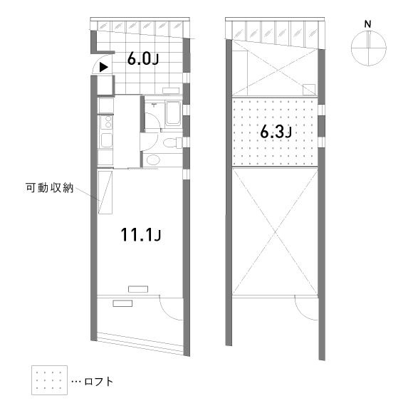KAFKA HAUS 44.14㎡+loft:11.31㎡の間取り図
